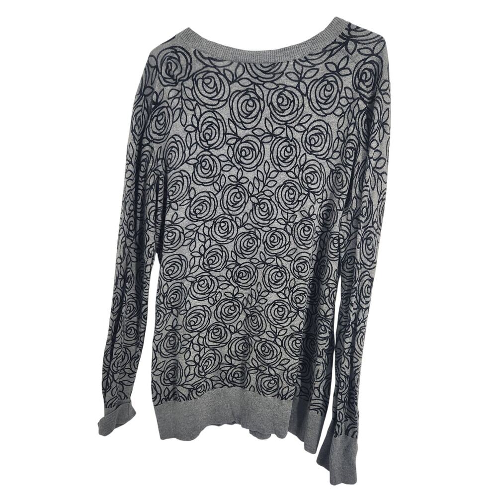 Gap Gray V-Neck Floral Sweater Womens Size Large L - Picture 2 of 3